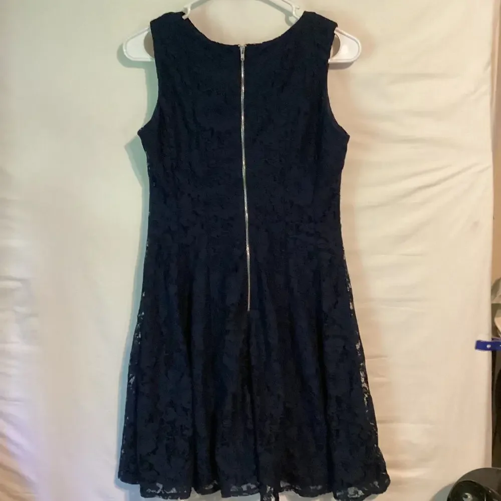 1166 Danny & Nicole Women’s Fit & Flare Lace Layered Dress Sleeveless Navy 6P